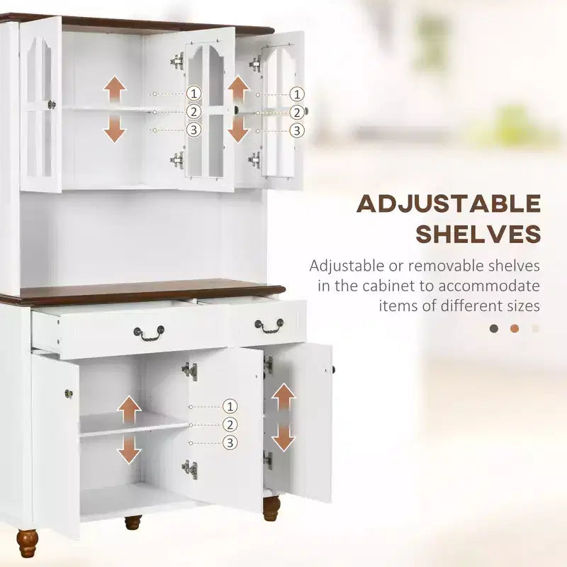 Kitchen Buffet with Hutch, Freestanding Pantry Cabinet with 6 Doors, 2 Drawers and 3-Level Adjustable Shelves