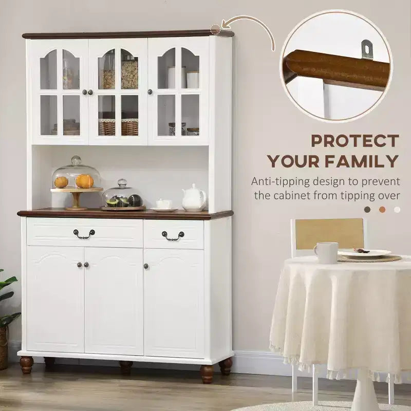 Kitchen Buffet with Hutch, Freestanding Pantry Cabinet with 6 Doors, 2 Drawers and 3-Level Adjustable Shelves