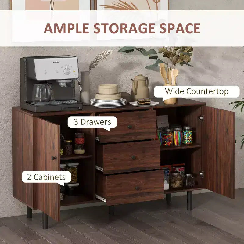 Retro Sideboard with 2 Cabinets 3 Drawers, Buffet Table