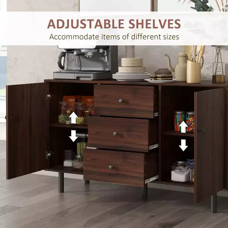 Retro Sideboard with 2 Cabinets 3 Drawers, Buffet Table