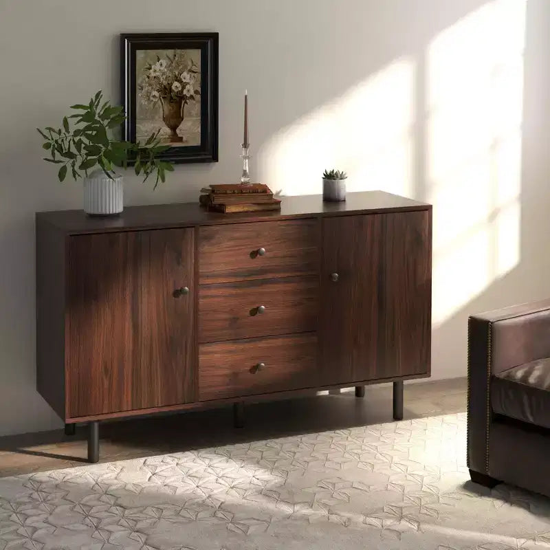 Retro Sideboard with 2 Cabinets 3 Drawers, Buffet Table