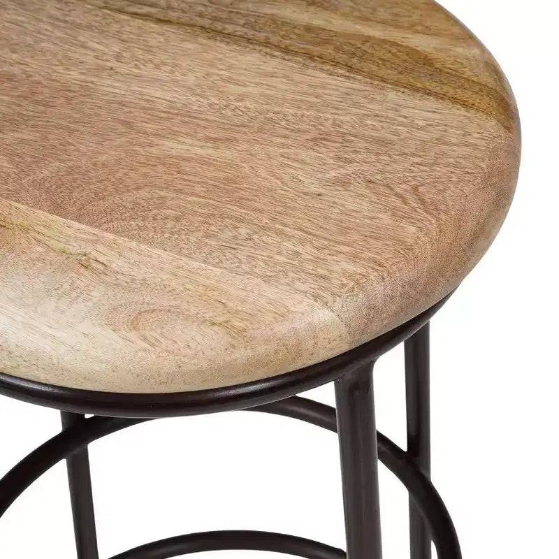 Royal Hampton 24 Inch Mango Wood Counter Height Barstool With Iron Base, Brown And Black