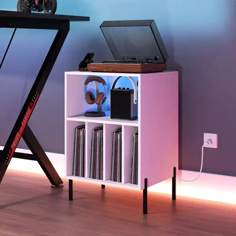 Costway Record Player Stand Turntable Stand with Vinyl Storage Holder & Shelf Table White White/Black