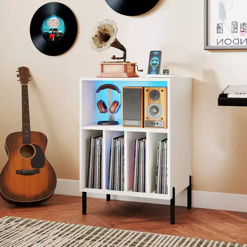 Costway Record Player Stand Turntable Stand with Vinyl Storage Holder & Shelf Table White White/Black