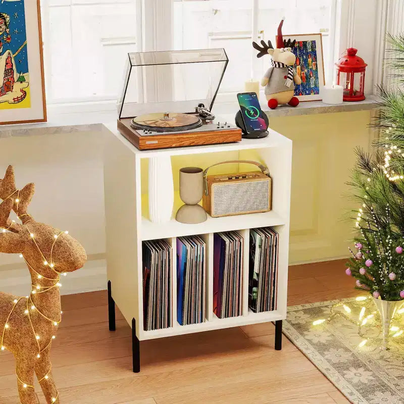 Costway Record Player Stand Turntable Stand with Vinyl Storage Holder & Shelf Table White White/Black