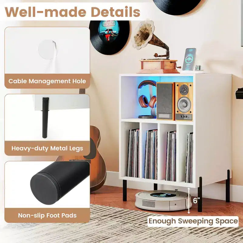 Costway Record Player Stand Turntable Stand with Vinyl Storage Holder & Shelf Table White White/Black