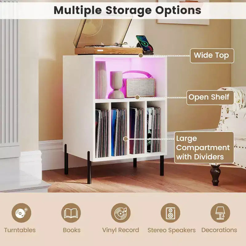Costway Record Player Stand Turntable Stand with Vinyl Storage Holder & Shelf Table White White/Black