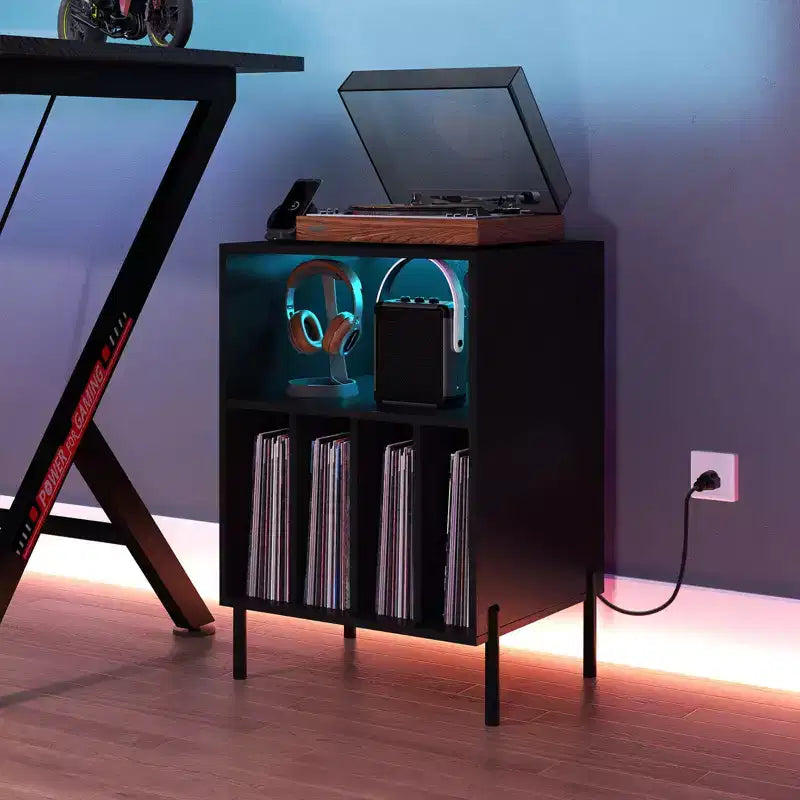Costway Record Player Stand Turntable Stand with Vinyl Storage Holder & Shelf Table White White/Black