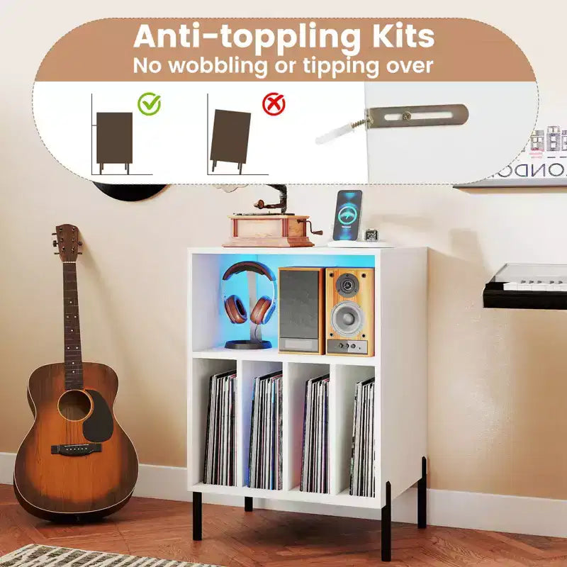 Costway Record Player Stand Turntable Stand with Vinyl Storage Holder & Shelf Table White White/Black