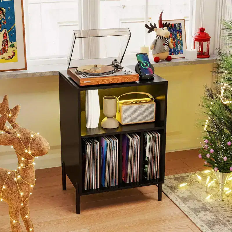 Costway Record Player Stand Turntable Stand with Vinyl Storage Holder & Shelf Table White White/Black