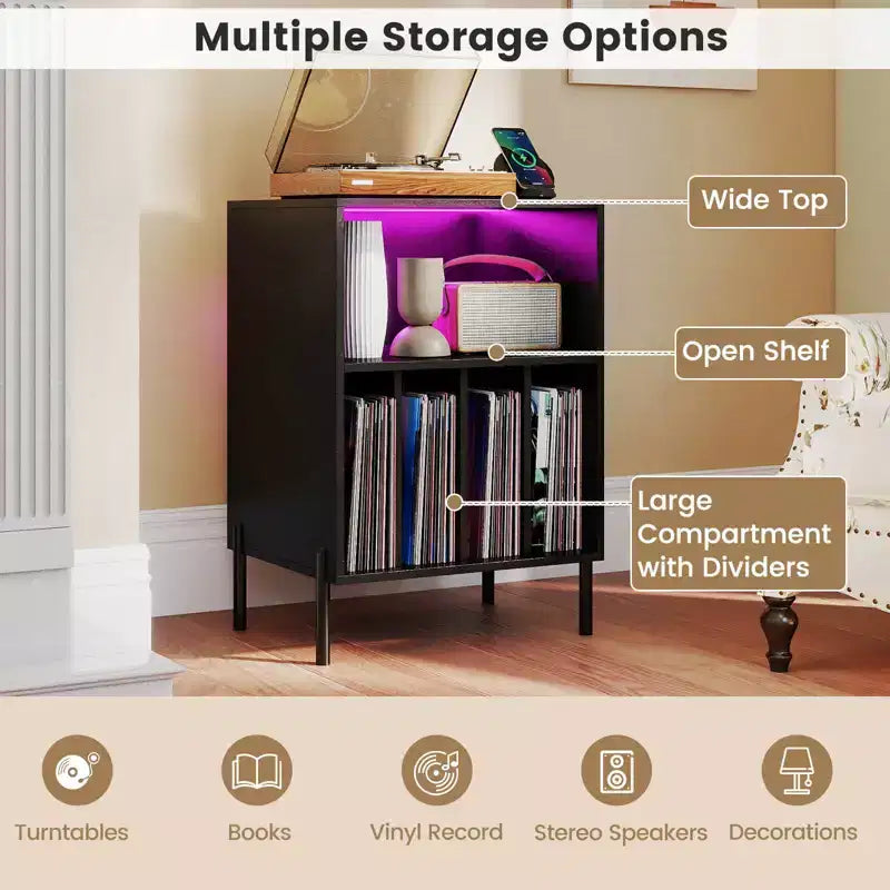 Costway Record Player Stand Turntable Stand with Vinyl Storage Holder & Shelf Table White White/Black