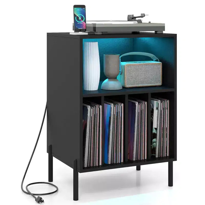 Costway Record Player Stand Turntable Stand with Vinyl Storage Holder & Shelf Table White White/Black