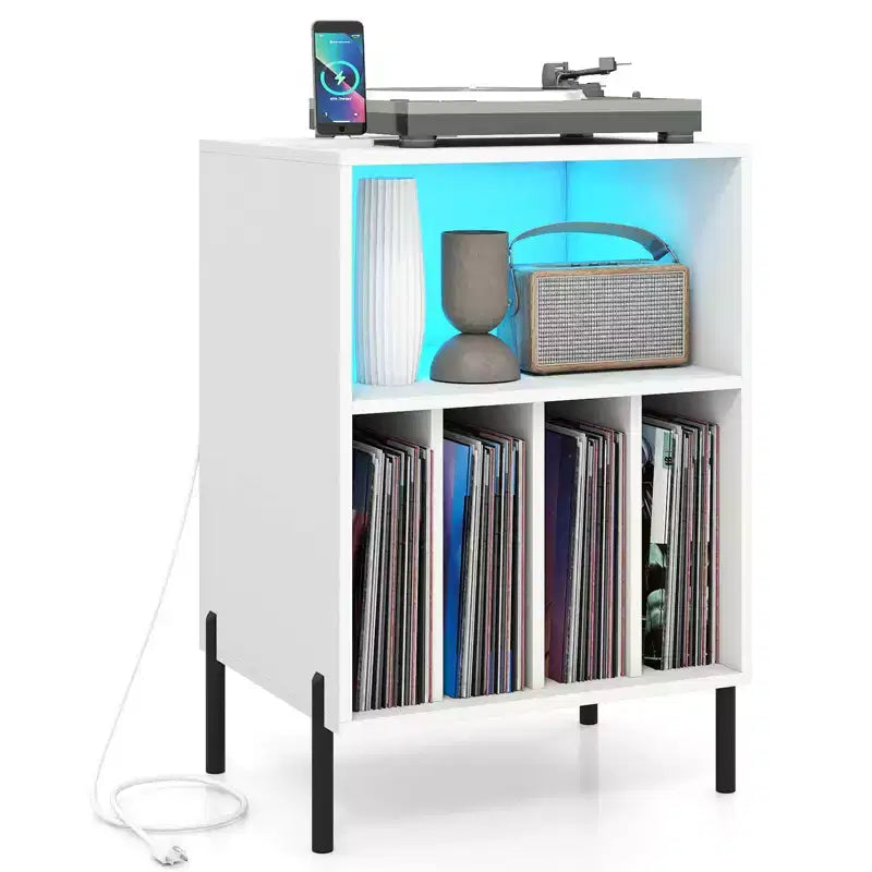 Costway Record Player Stand Turntable Stand with Vinyl Storage Holder & Shelf Table White White/Black