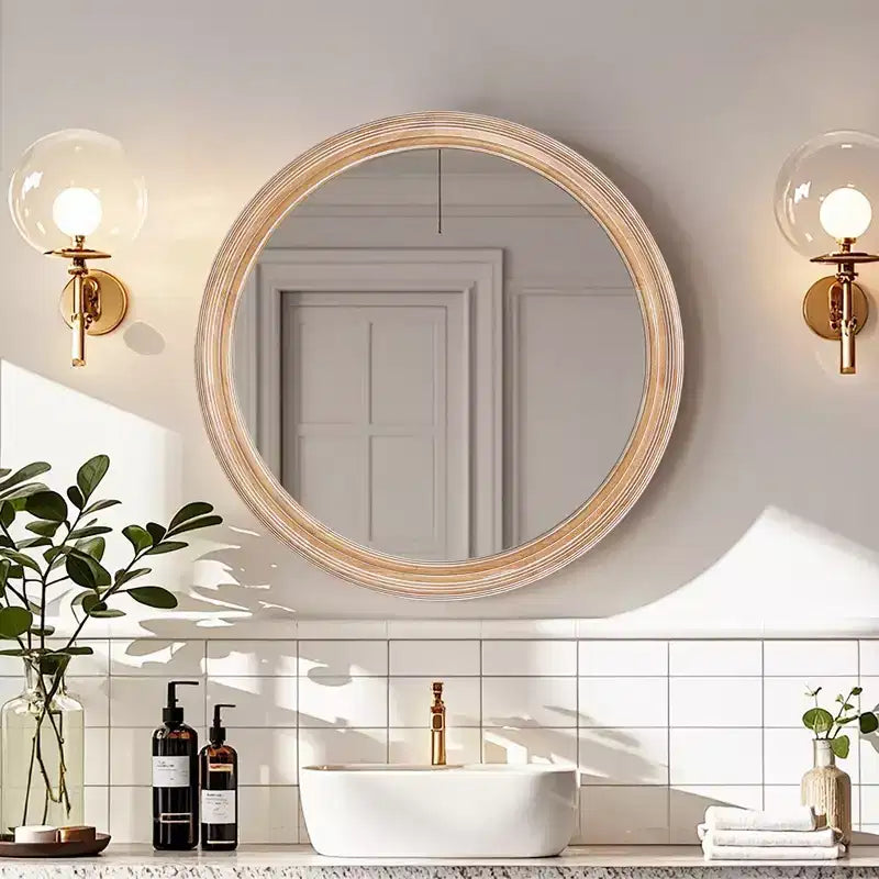 GDFStudio Jensen Farmhouse Wooden Decorative Round Wall Mirror