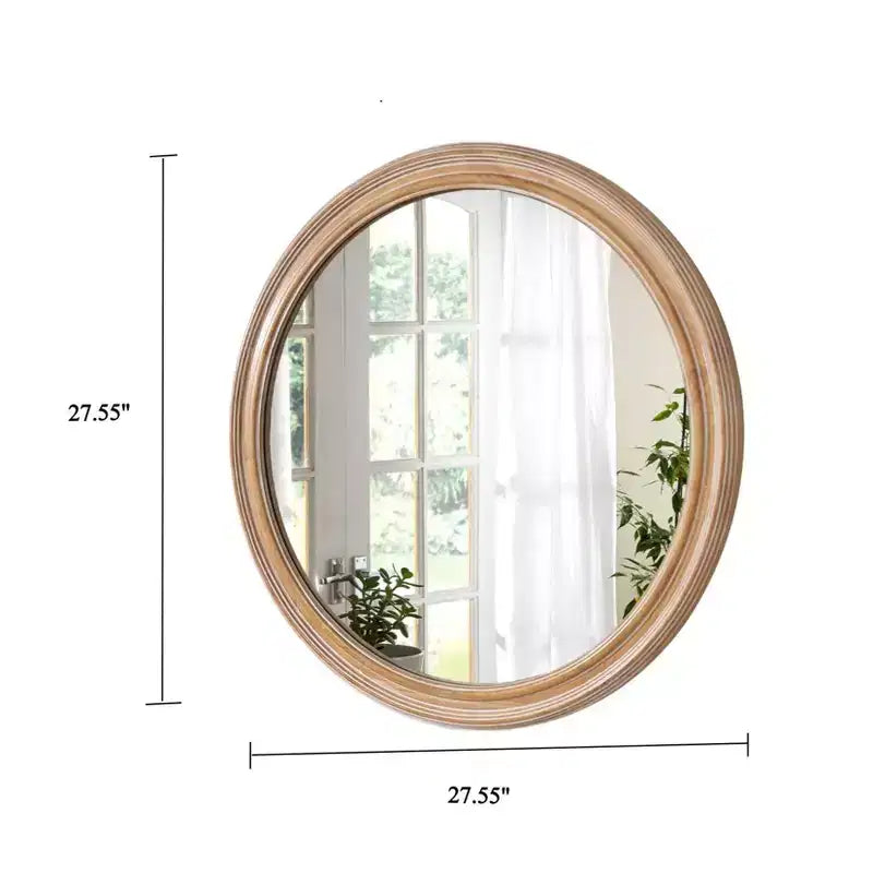 GDFStudio Jensen Farmhouse Wooden Decorative Round Wall Mirror
