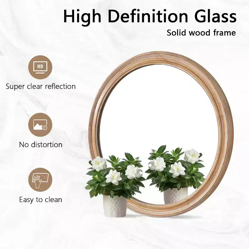 GDFStudio Jensen Farmhouse Wooden Decorative Round Wall Mirror