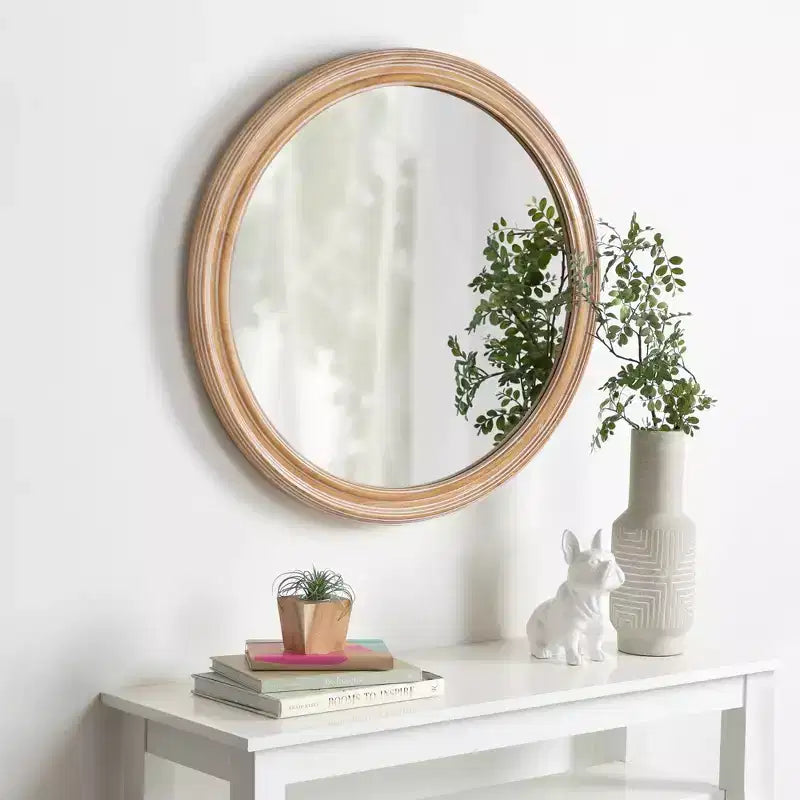 GDFStudio Jensen Farmhouse Wooden Decorative Round Wall Mirror
