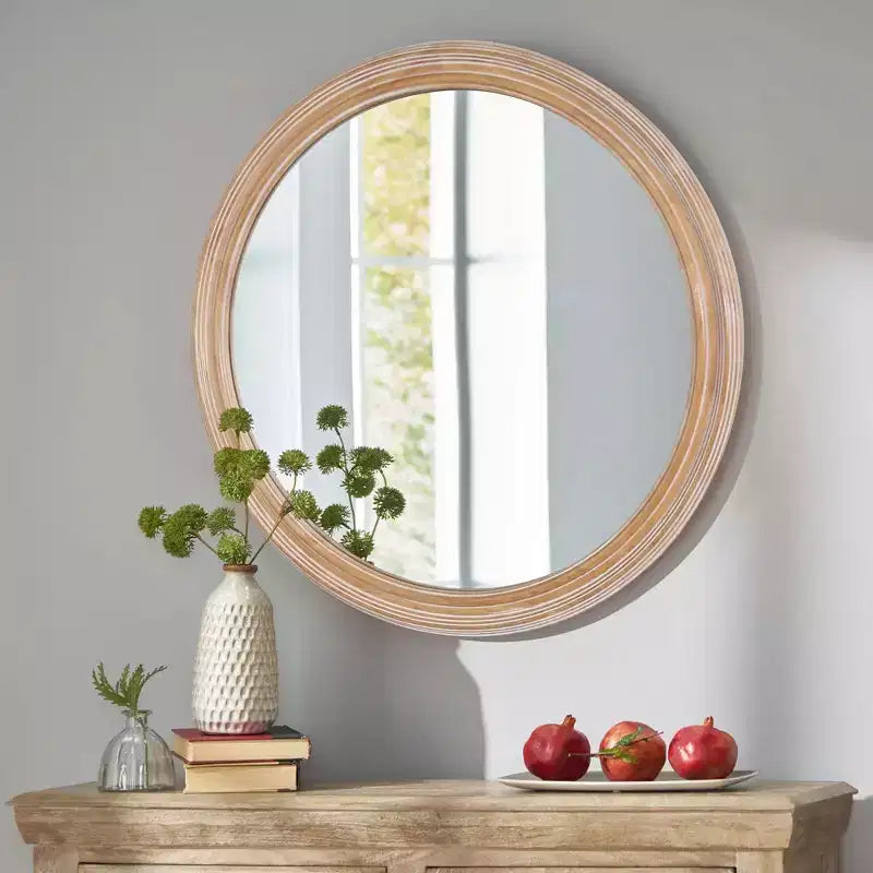 GDFStudio Jensen Farmhouse Wooden Decorative Round Wall Mirror