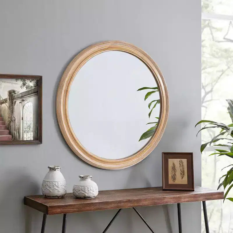 GDFStudio Jensen Farmhouse Wooden Decorative Round Wall Mirror