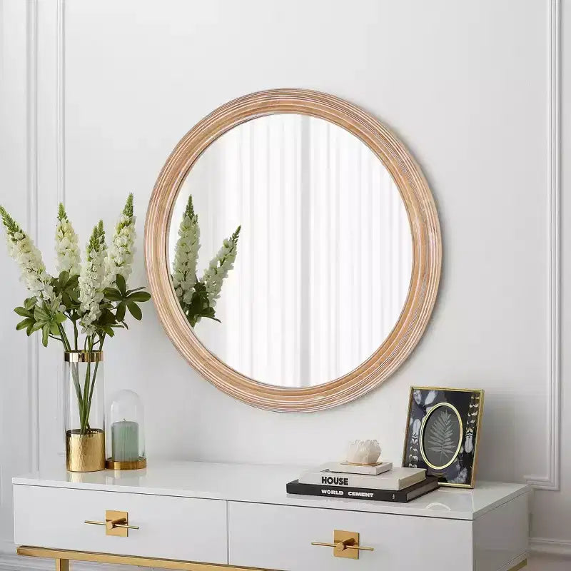 GDFStudio Jensen Farmhouse Wooden Decorative Round Wall Mirror