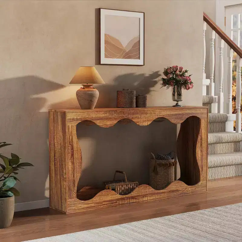 63 Long Farmhouse Console Table with Storage, Narrow Entryway Sofa Table for Hallway, Foyer & Living Room, Brown Wooden Industrial Accent Table