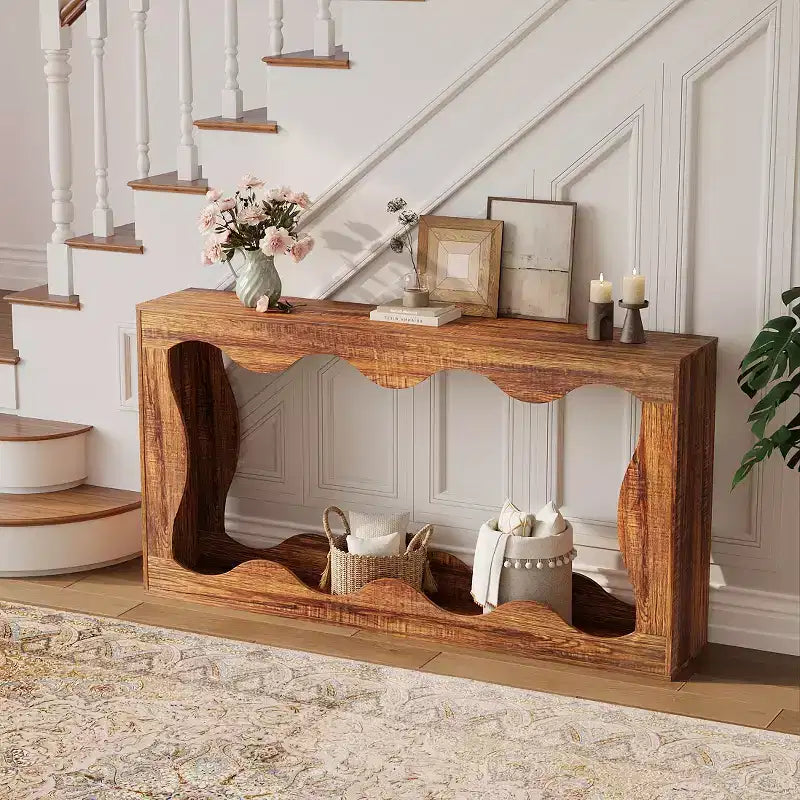 63 Long Farmhouse Console Table with Storage, Narrow Entryway Sofa Table for Hallway, Foyer & Living Room, Brown Wooden Industrial Accent Table