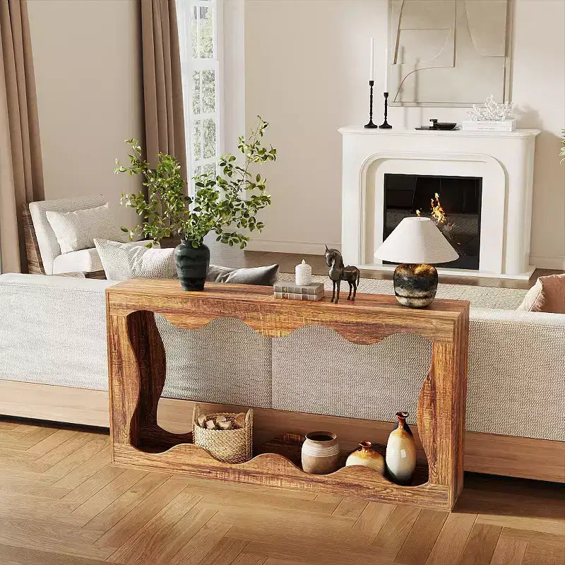 63 Long Farmhouse Console Table with Storage, Narrow Entryway Sofa Table for Hallway, Foyer & Living Room, Brown Wooden Industrial Accent Table