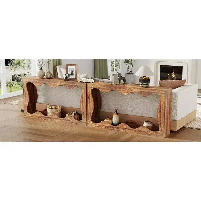 63 Long Farmhouse Console Table with Storage, Narrow Entryway Sofa Table for Hallway, Foyer & Living Room, Brown Wooden Industrial Accent Table
