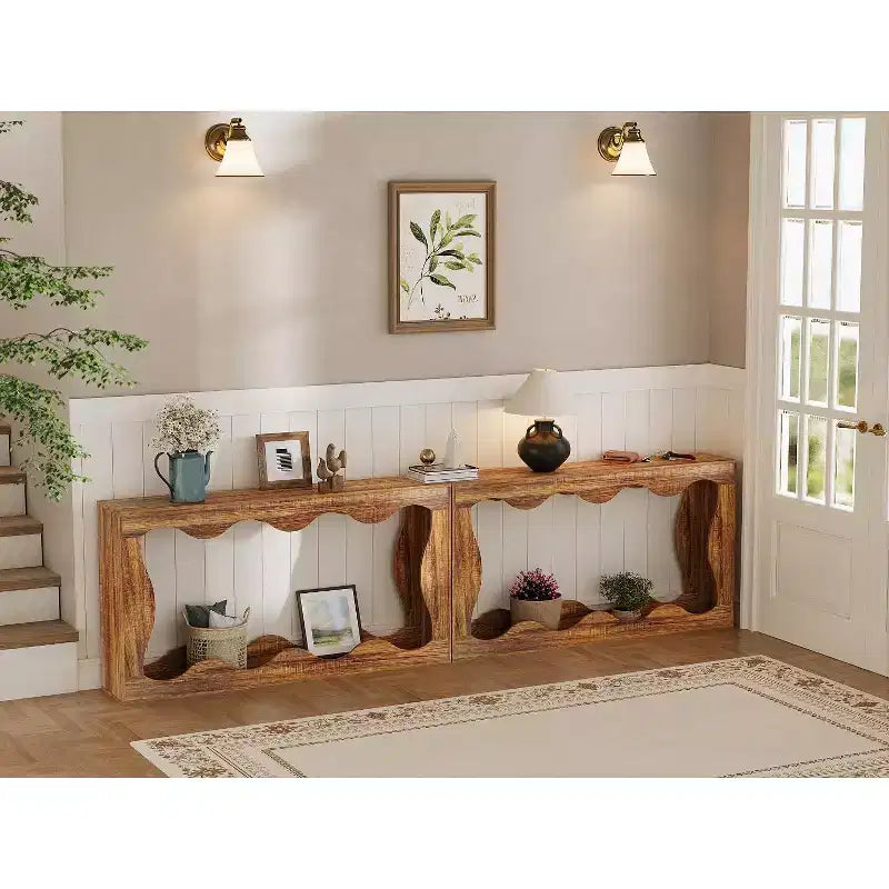 63 Long Farmhouse Console Table with Storage, Narrow Entryway Sofa Table for Hallway, Foyer & Living Room, Brown Wooden Industrial Accent Table
