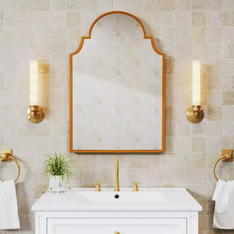 PexFix 29.9 x 19.7 Retro Metal Arched Medicine Cabinet Wall Mount Bathroom Mirror with Storage Adjustable Shelves in Golden