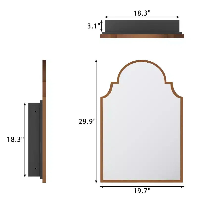 PexFix 29.9 x 19.7 Retro Metal Arched Medicine Cabinet Wall Mount Bathroom Mirror with Storage Adjustable Shelves in Golden