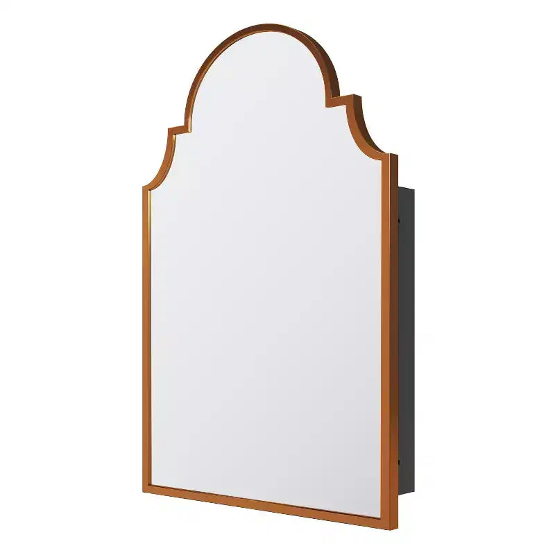 PexFix 29.9 x 19.7 Retro Metal Arched Medicine Cabinet Wall Mount Bathroom Mirror with Storage Adjustable Shelves in Golden