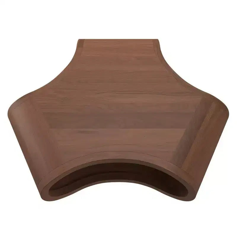 Royal Hampton 37 Inch Coffee Table, Handcrafted Curved Hexagon Shape with Open Shelf, Natural Brown Acacia Wood, Iron Legs