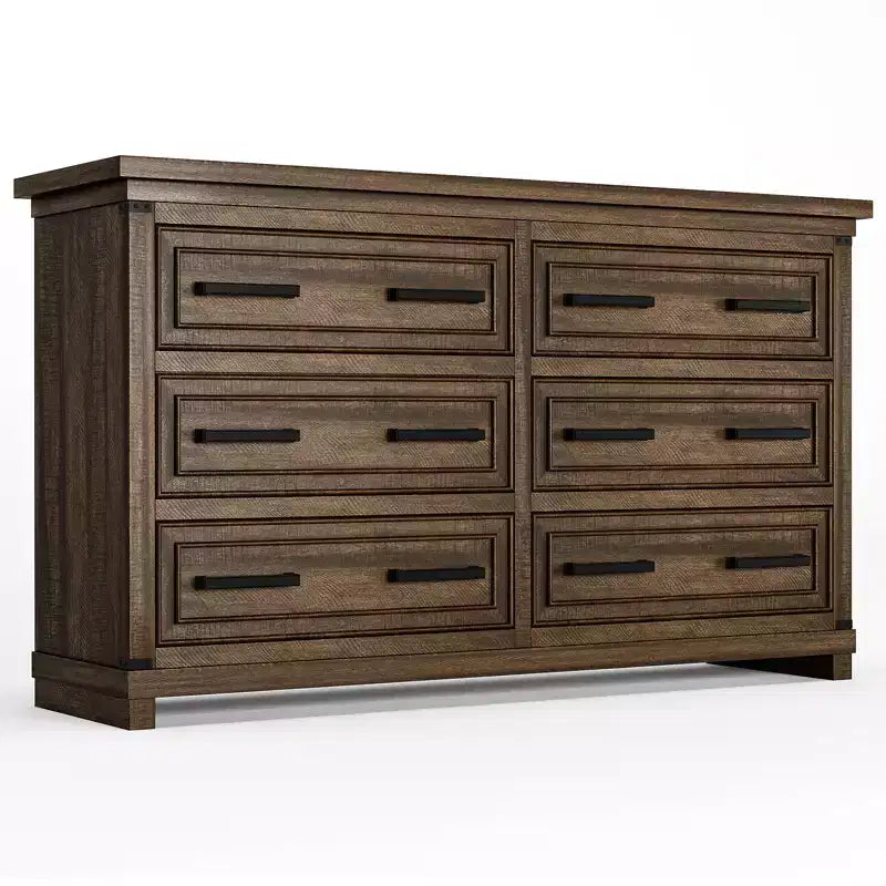 6 Drawer Dresser, Farmhouse Chest of Drawers, Wooden Dresser for Bedroom with Metal Handle, Storage Organizer for Living Room, Entryway