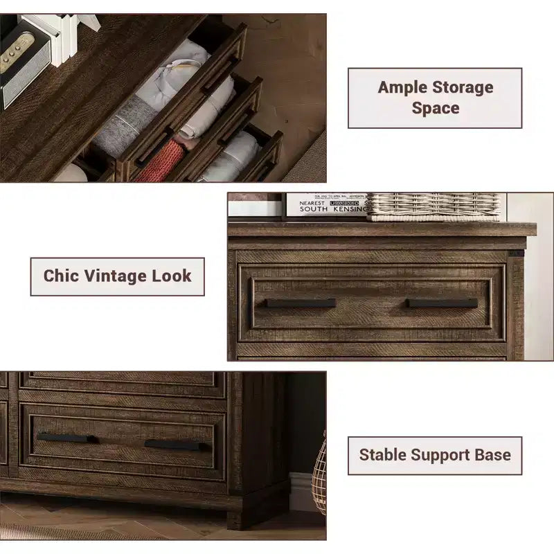 6 Drawer Dresser, Farmhouse Chest of Drawers, Wooden Dresser for Bedroom with Metal Handle, Storage Organizer for Living Room, Entryway