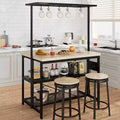 42 Multi-Functional Kitchen Island Heavy-Duty Wood & Metal Design, Microwave Shelf, 3-Tier Shelves, 5 Hooks, Coffee Bar Convertible