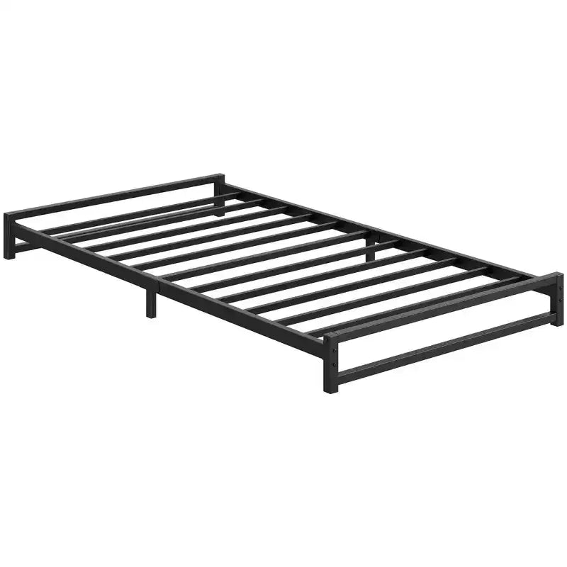 Metal Platform Bed Frame with Steel Slats 6 Inch Tall, Black, No Box Spring Needed