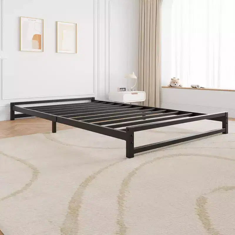Metal Platform Bed Frame with Steel Slats 6 Inch Tall, Black, No Box Spring Needed