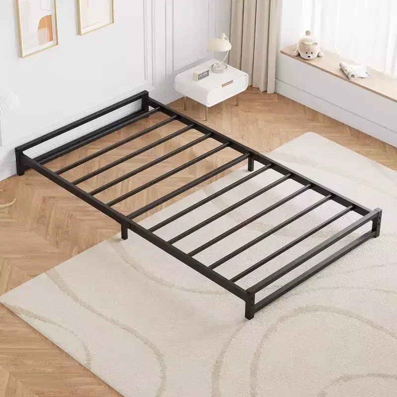 Metal Platform Bed Frame with Steel Slats 6 Inch Tall, Black, No Box Spring Needed