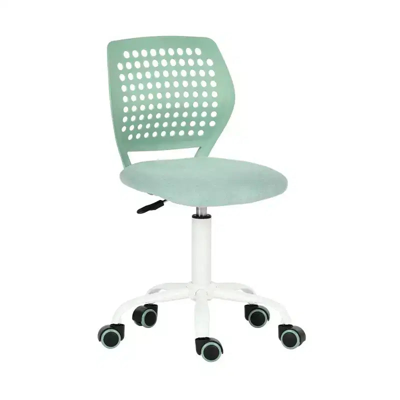 FurnitureR Armless Desk Chair with Rolling Wheels, Compact Adjustable Height Swivel Study Computer Task Chair with Breathable Back, Green