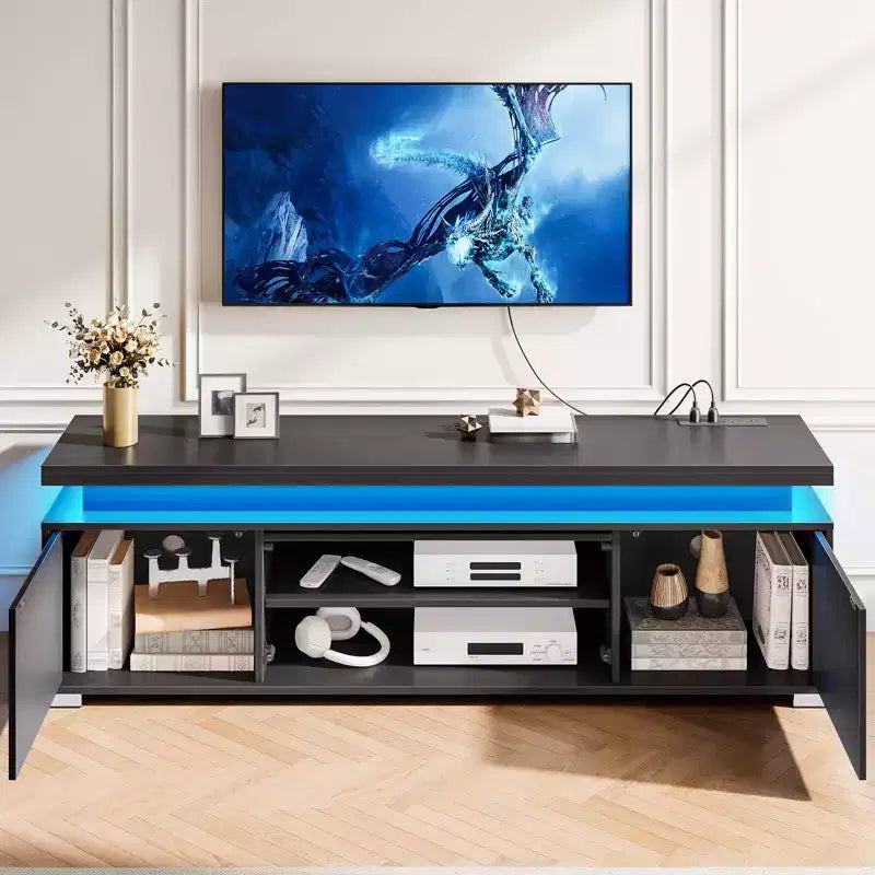 Greenstell Rotating and height-adjustable TV stand with LED light and charging station
