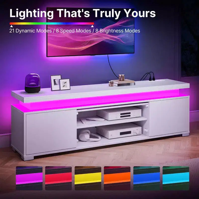 Greenstell Rotating and height-adjustable TV stand with LED light and charging station