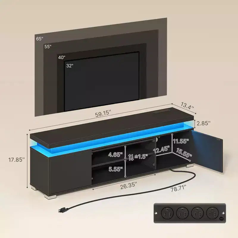 Greenstell Rotating and height-adjustable TV stand with LED light and charging station