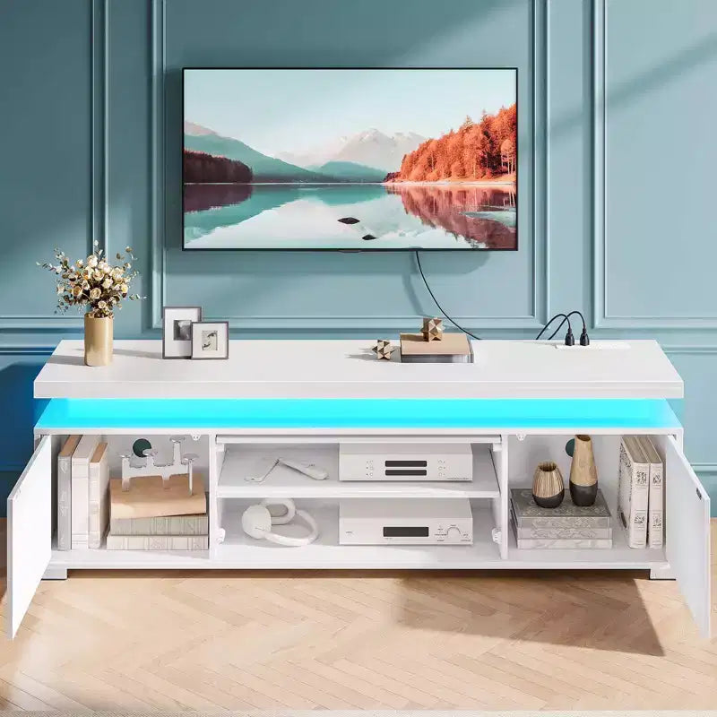 Greenstell Rotating and height-adjustable TV stand with LED light and charging station