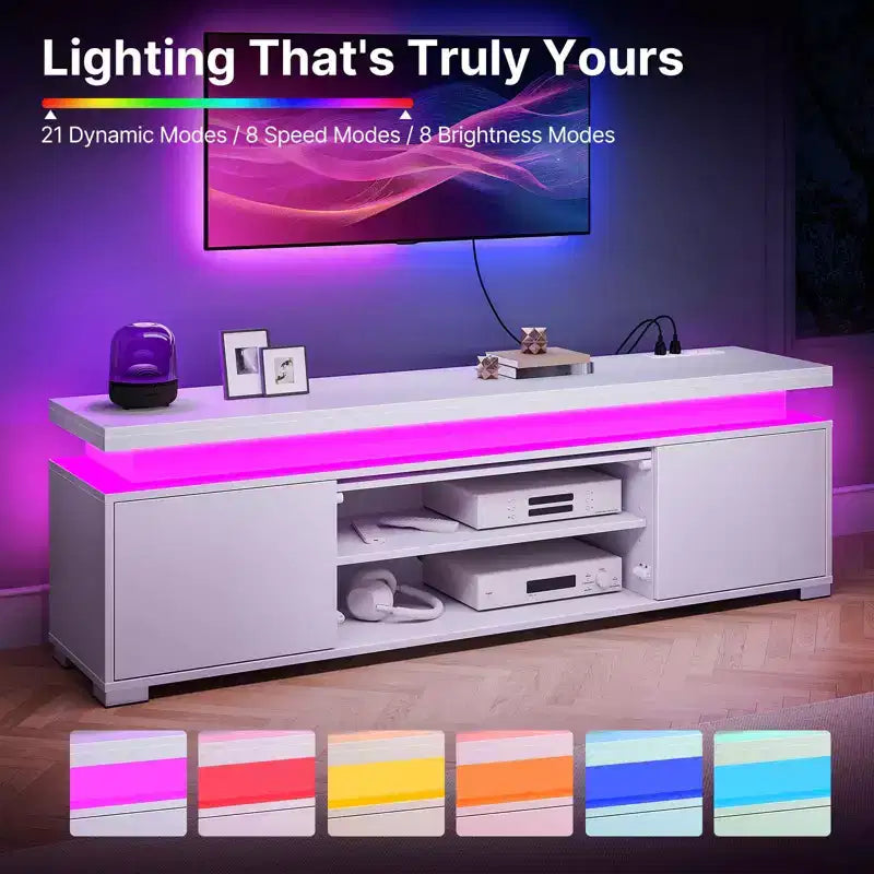 Greenstell Rotating and height-adjustable TV stand with LED light and charging station