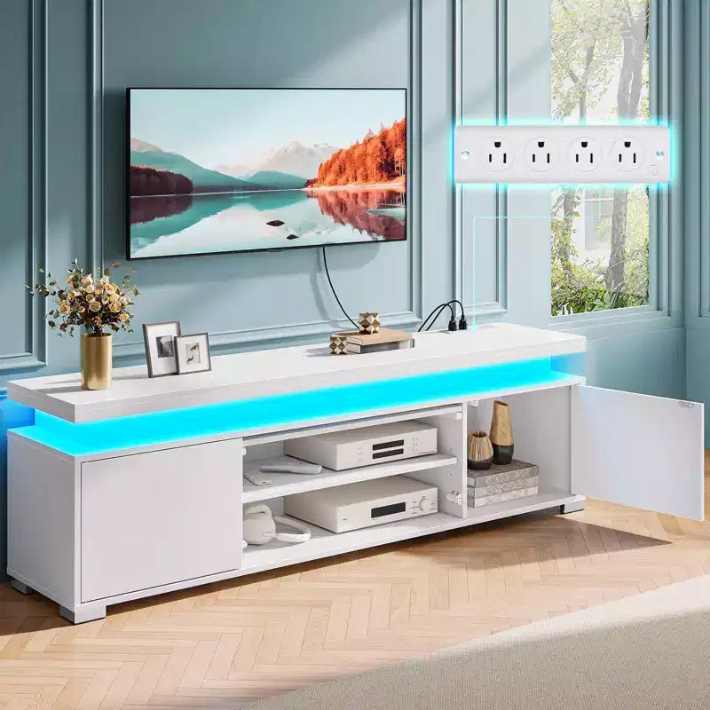 Greenstell Rotating and height-adjustable TV stand with LED light and charging station