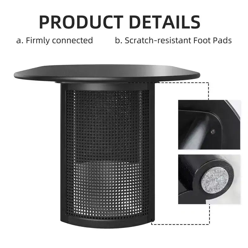 PexFix 67 Oval Dining Table for 4-6 with Arc-Shaped Edge Top and Rattan Woven Base Modern Farmhouse Kitchen Table for Living Room Dining Room Black