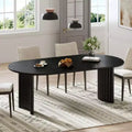 PexFix 67 Oval Dining Table for 4-6 with Arc-Shaped Edge Top and Stripes Base Modern Farmhouse Kitchen Table for Living Room Dining Room Black