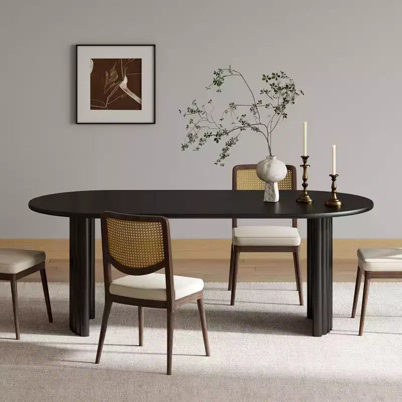 PexFix 67 Oval Dining Table for 4-6 with Arc-Shaped Edge Top and Stripes Base Modern Farmhouse Kitchen Table for Living Room Dining Room Black