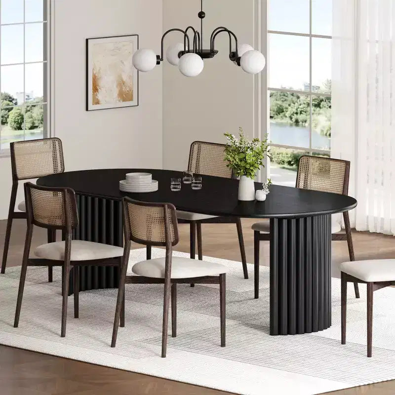 PexFix 67 Oval Dining Table for 4-6 with Arc-Shaped Edge Top and Stripes Base Modern Farmhouse Kitchen Table for Living Room Dining Room Black